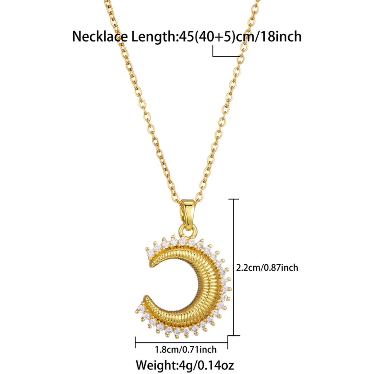 Ig Style Moon Stainless Steel Zircon 18k Gold Plated Pendant Necklace