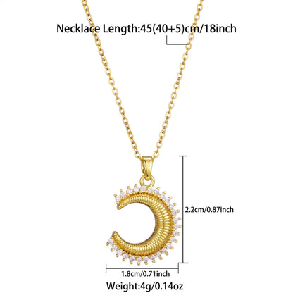 Ig Style Moon Stainless Steel Zircon 18k Gold Plated Pendant Necklace