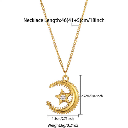 Ig Style Moon Stainless Steel Zircon 18k Gold Plated Pendant Necklace