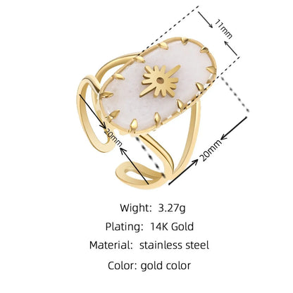 Ig Style Oval Stainless Steel 18k Gold Plated Natural Stone Open Ring In Bulk