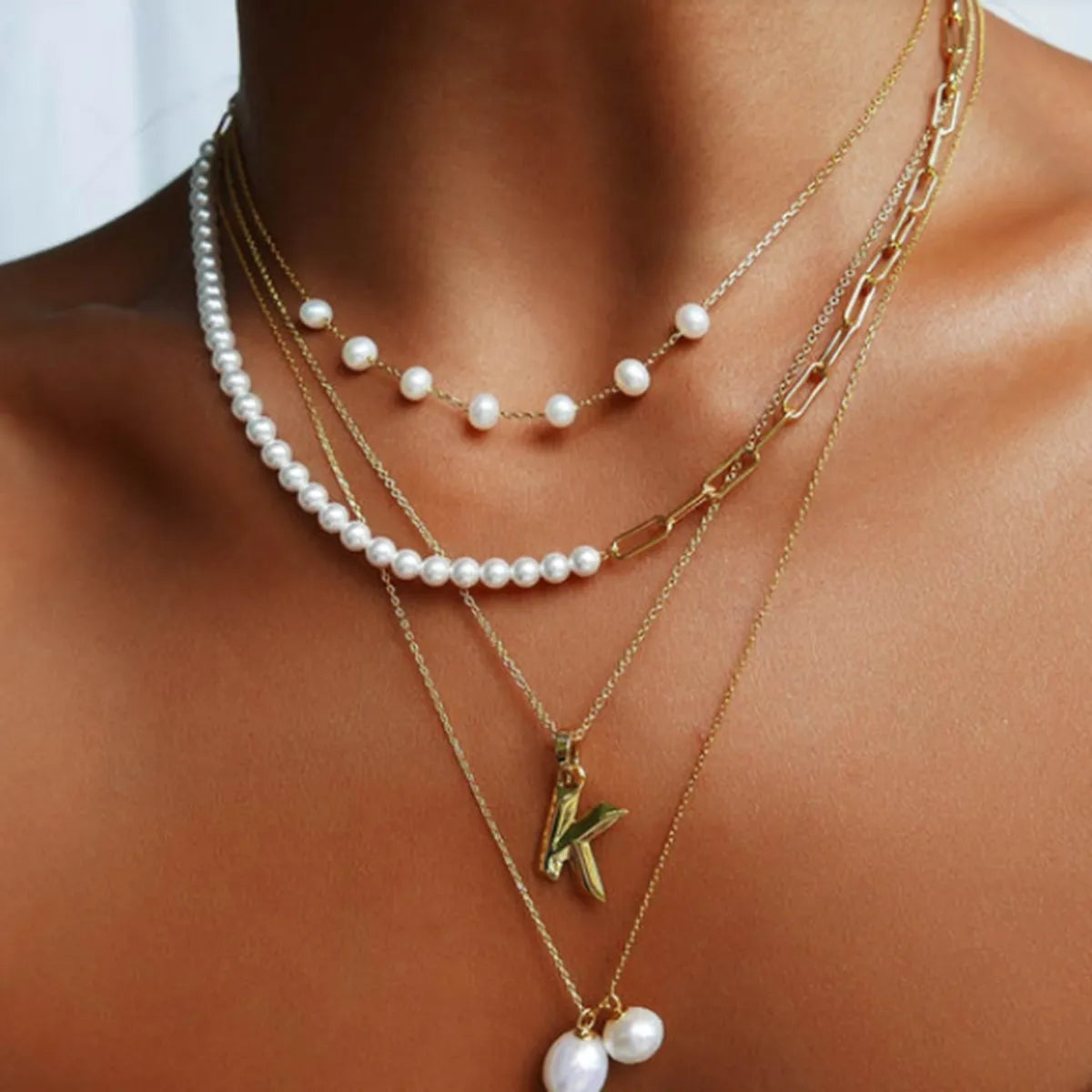 Ig Style Pearl Stainless Steel 18k Gold Plated Necklace