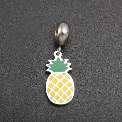 1 Piece 304 Stainless Steel Zircon Rainbow Heart Shape Pineapple Polished Pendant Beads Chain