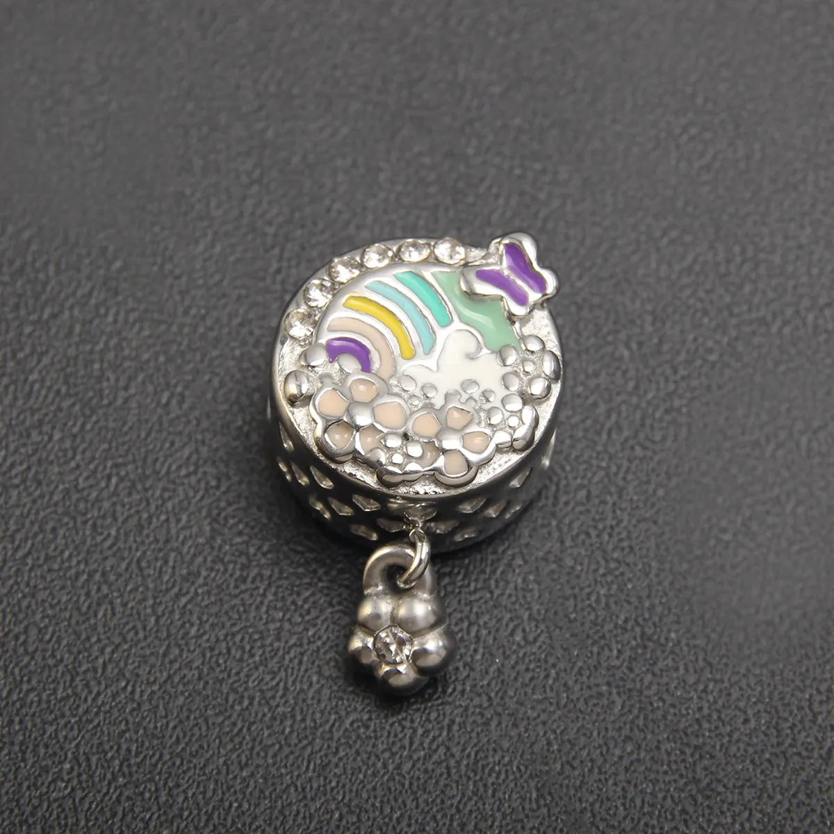 1 Piece 304 Stainless Steel Zircon Rainbow Heart Shape Pineapple Polished Pendant Beads Chain