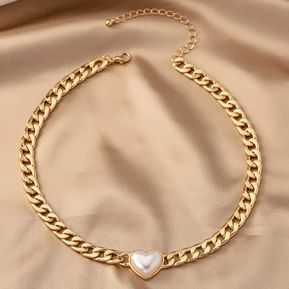 Ig Style Retro Commute Heart Shape Alloy Plating Inlay Pearl Women's Necklace