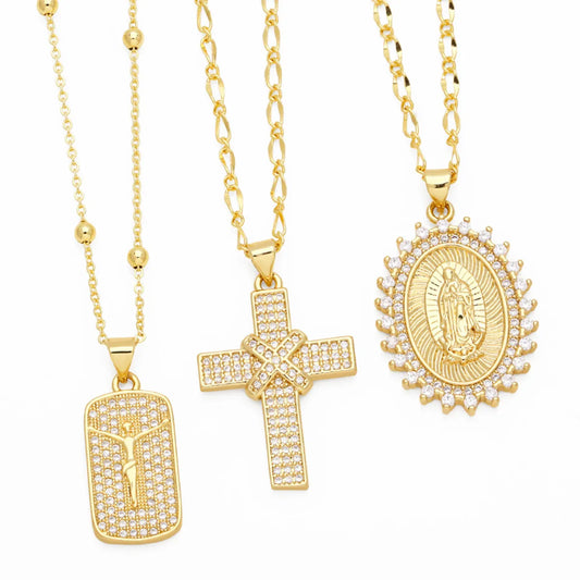 Ig Style Retro Cross Copper 18k Gold Plated Zircon Pendant Necklace In Bulk