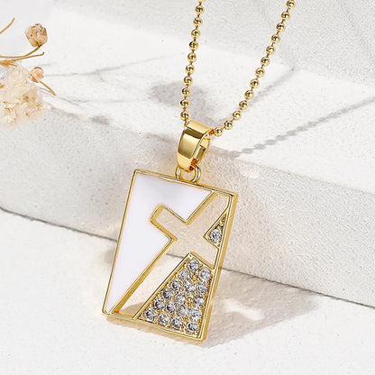 Ig Style Retro Cross Copper Plating Inlay Zircon Pendant Necklace