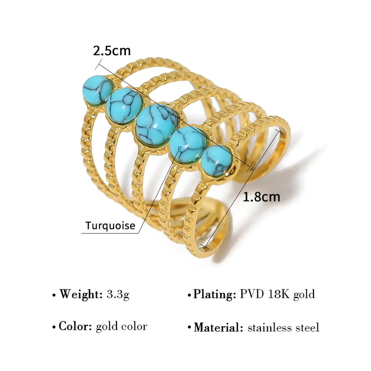 Ig Style Retro French Style Geometric Color Block Stainless Steel Plating Inlay Natural Stone 18k Gold Plated Rings