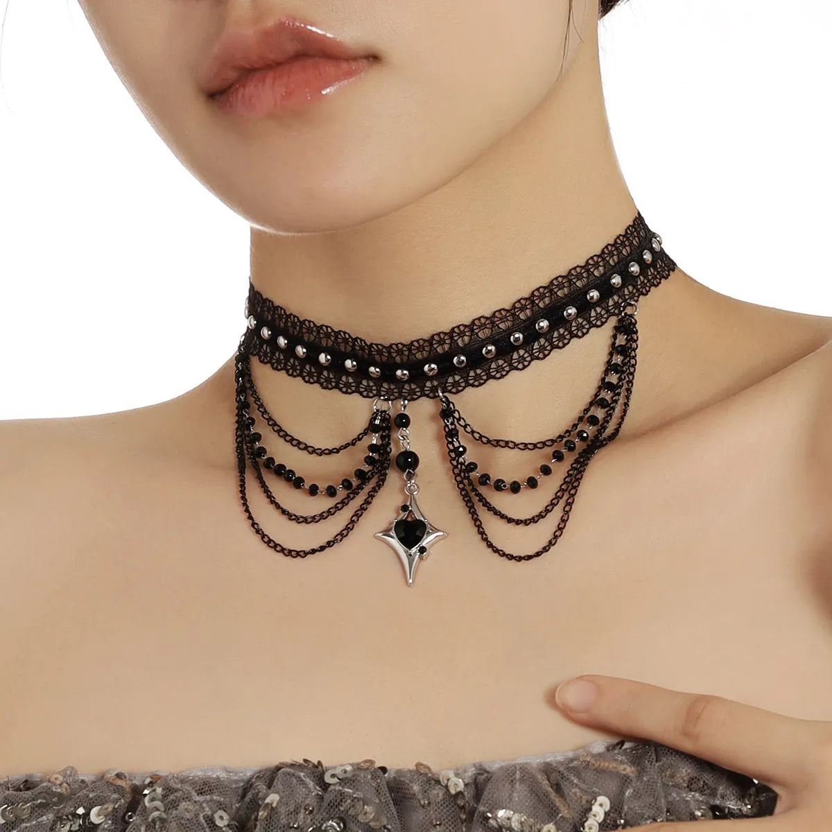 Ig Style Retro Geometric Cross Alloy Beaded Plating Chain Women'S Choker