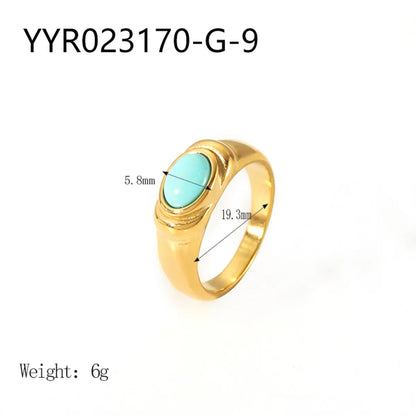 Wholesale Jewelry IG Style Retro Geometric 304 Stainless Steel Natural Stone Rhinestones Zircon 18K Gold Plated Polishing Plating Inlay Rings