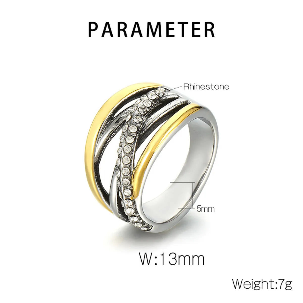 Wholesale Jewelry IG Style Retro Geometric Titanium Steel Rhinestones 18K Gold Plated Plating Inlay Rings