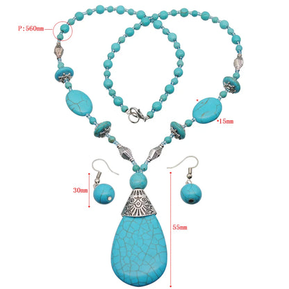 IG Style Retro Geometric Turquoise Beaded Handmade Inlay Turquoise Women'S Earrings Necklace