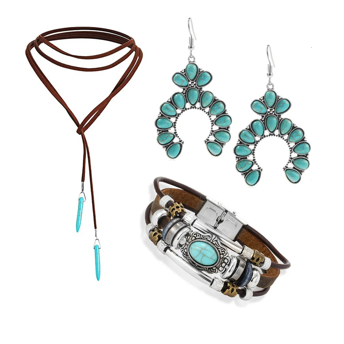 IG Style Retro Geometric Water Droplets Alloy Inlay Turquoise Women's Bracelets Earrings Necklace