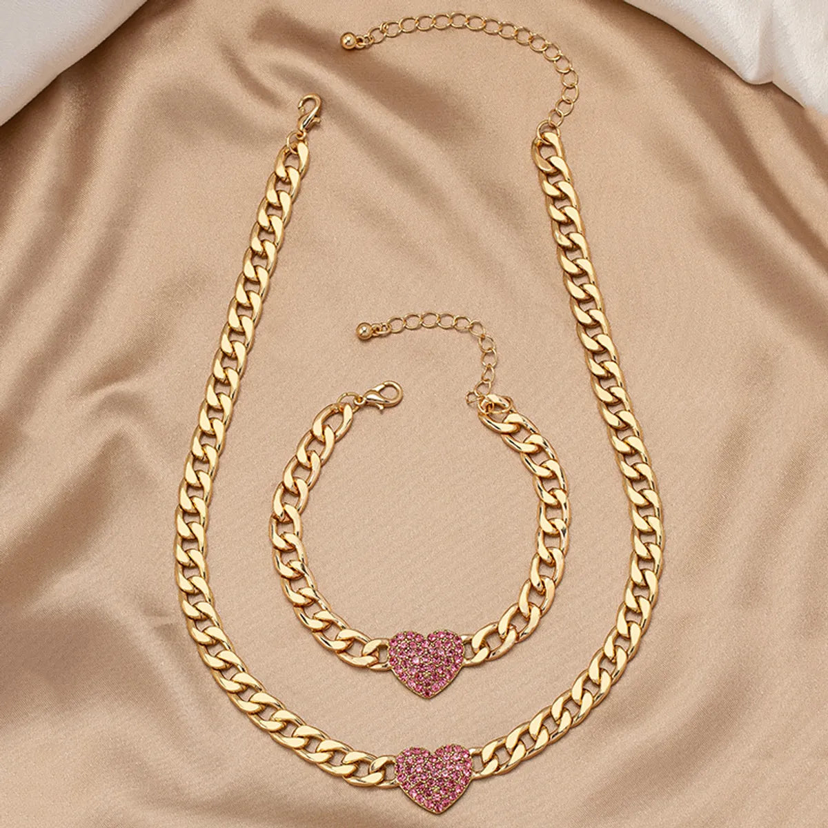 Ig Style Retro Heart Shape Alloy Plating Rhinestones Women's Bracelets Necklace