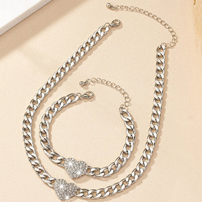 Ig Style Retro Heart Shape Alloy Plating Rhinestones Women's Bracelets Necklace