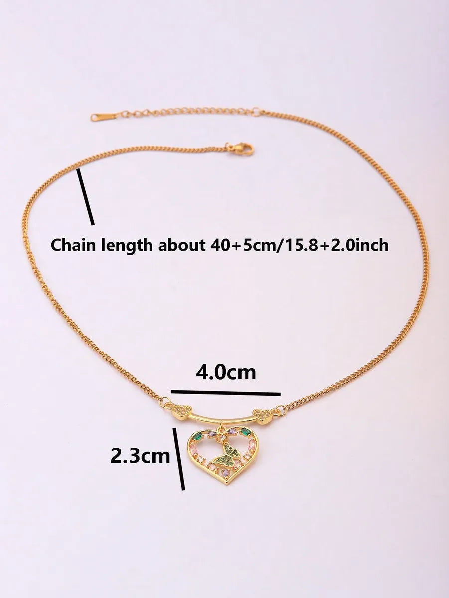 Ig Style Retro Heart Shape Stainless Steel Brass Plating Inlay Artificial Gemstones 18k Gold Plated Charms Pendant Necklace