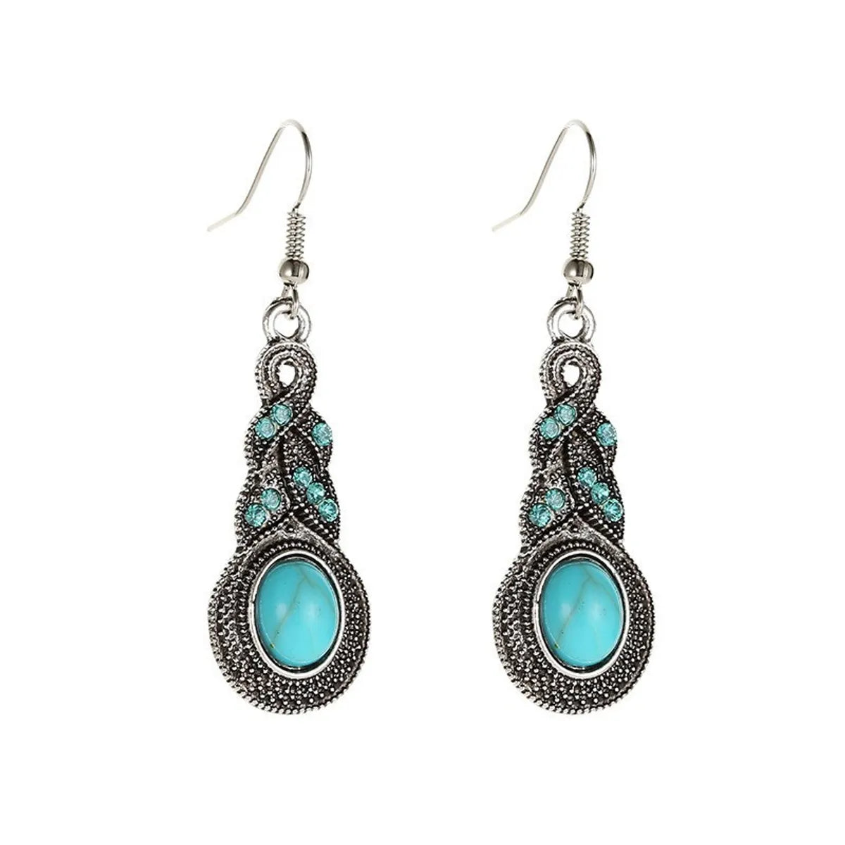 Ig Style Retro Oval Alloy Plating Inlay Turquoise Crystal Women'S Earrings Necklace