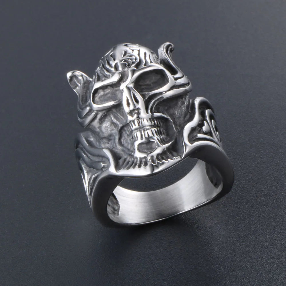 IG Style Retro Punk Skull 304 Stainless Steel Polishing Men'S Rings