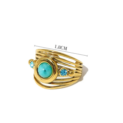 Ig Style Retro Round Stainless Steel 18k Gold Plated Natural Stone Crystal Open Rings In Bulk