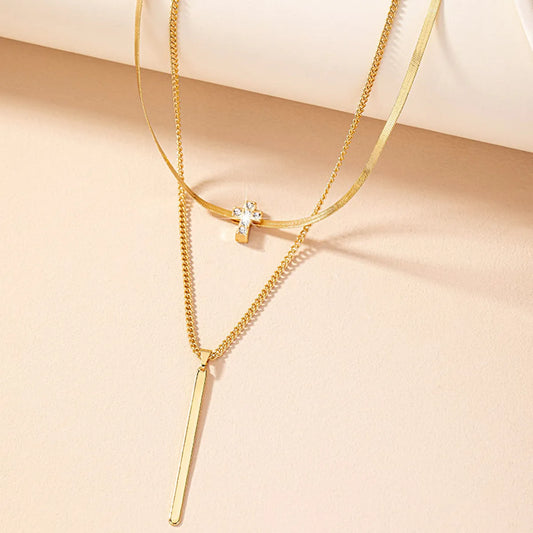 Ig Style Retro Streetwear Cross Lines Alloy Plating Inlay Rhinestones Women's Pendant Necklace