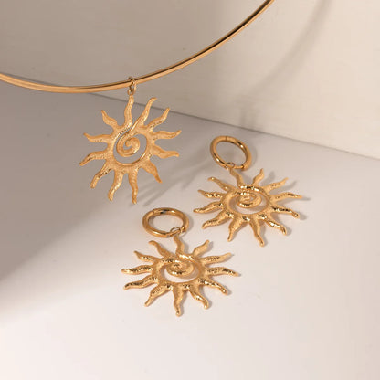 Ig Style Retro Sun Stainless Steel Plating 18k Gold Plated Earrings Necklace