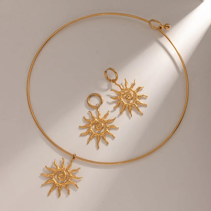 Ig Style Retro Sun Stainless Steel Plating 18k Gold Plated Earrings Necklace