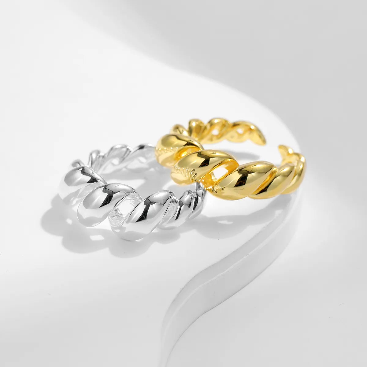 Ig Style Retro Twist Sterling Silver Plating 18k Gold Plated Rhodium Plated Open Rings