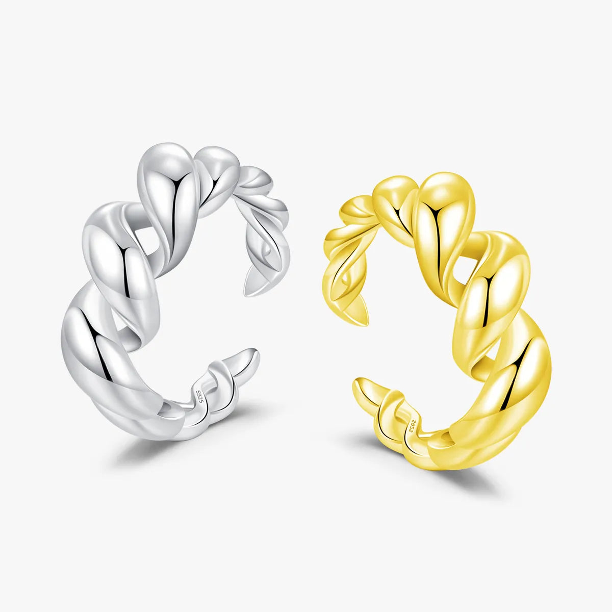 Ig Style Retro Twist Sterling Silver Plating 18k Gold Plated Rhodium Plated Open Rings