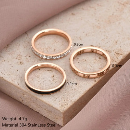 Ig Style Roman Style Shiny Solid Color Roman Numeral Stainless Steel Enamel Plating Inlay Zircon 14k Gold Plated Rose Gold Plated Rings