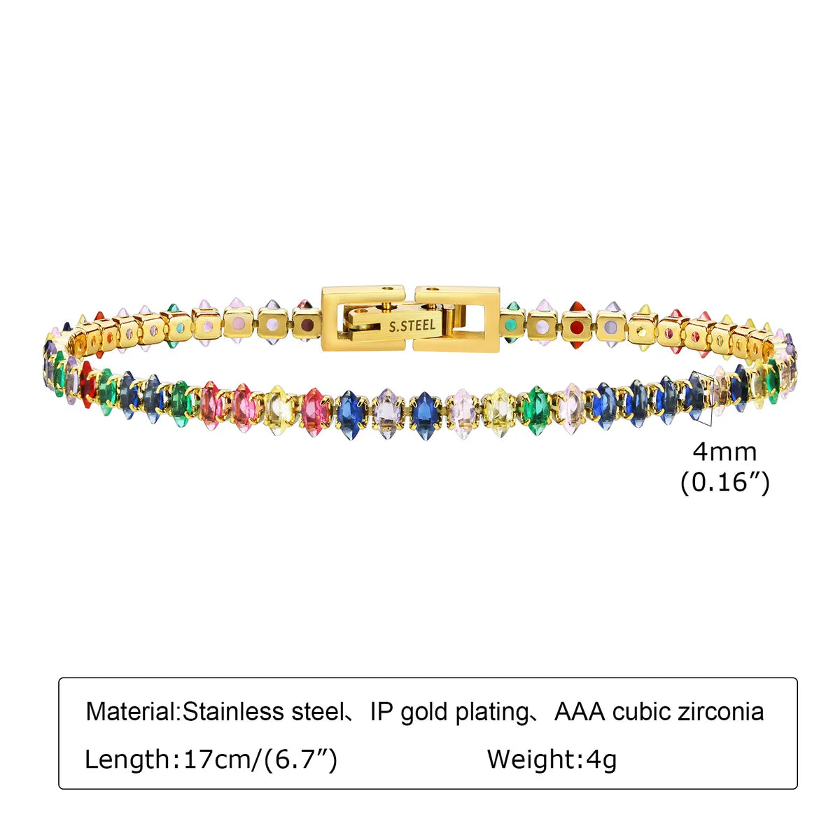 Ig Style Romantic Artistic Colorful Stainless Steel 18k Gold Plated Zircon Bracelets In Bulk