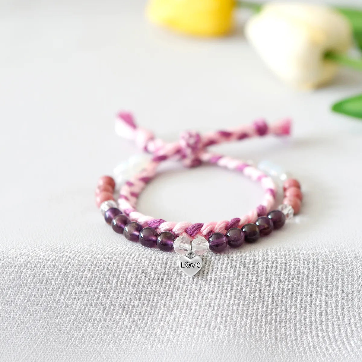 IG Style Romantic Letter Heart Shape Natural Stone Rope Beaded Knitting Women's Bracelets