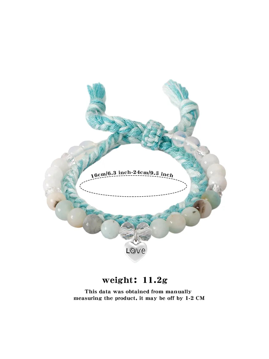 IG Style Romantic Letter Heart Shape Natural Stone Rope Beaded Knitting Women's Bracelets