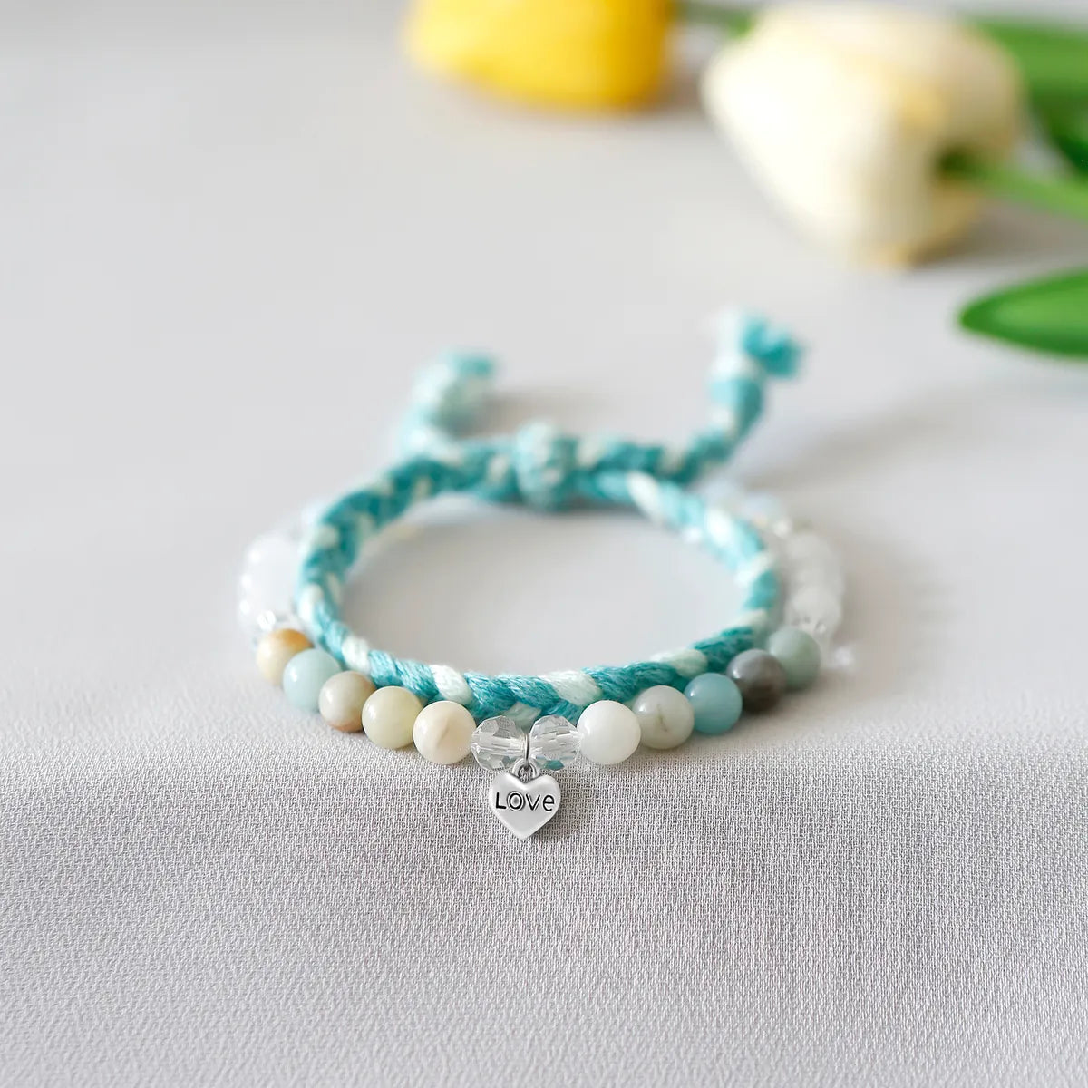 IG Style Romantic Letter Heart Shape Natural Stone Rope Beaded Knitting Women's Bracelets