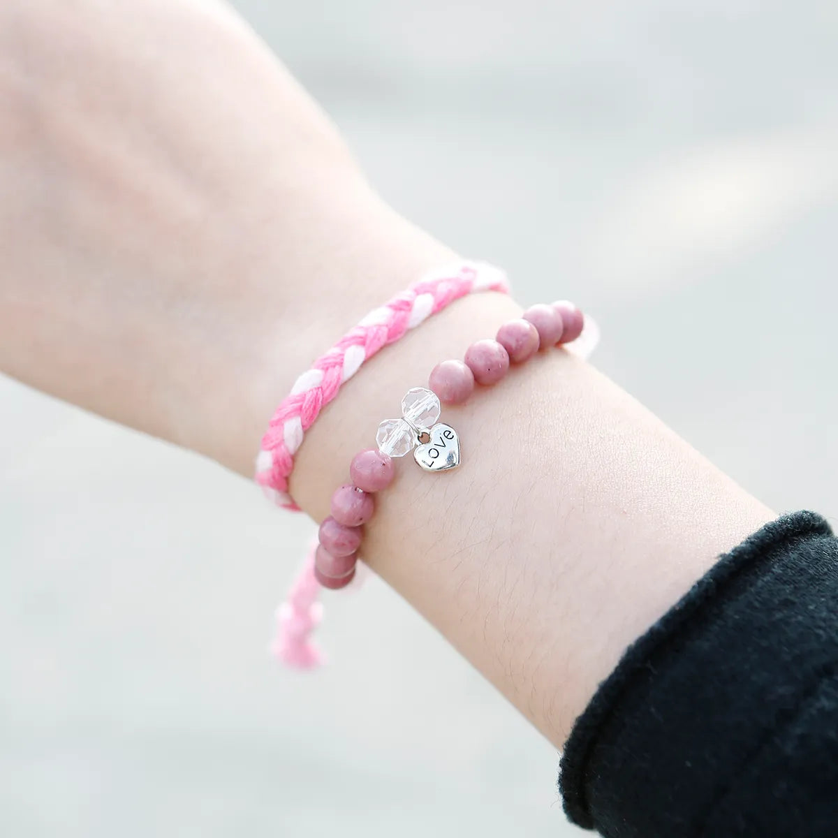 IG Style Romantic Letter Heart Shape Natural Stone Rope Beaded Knitting Women's Bracelets