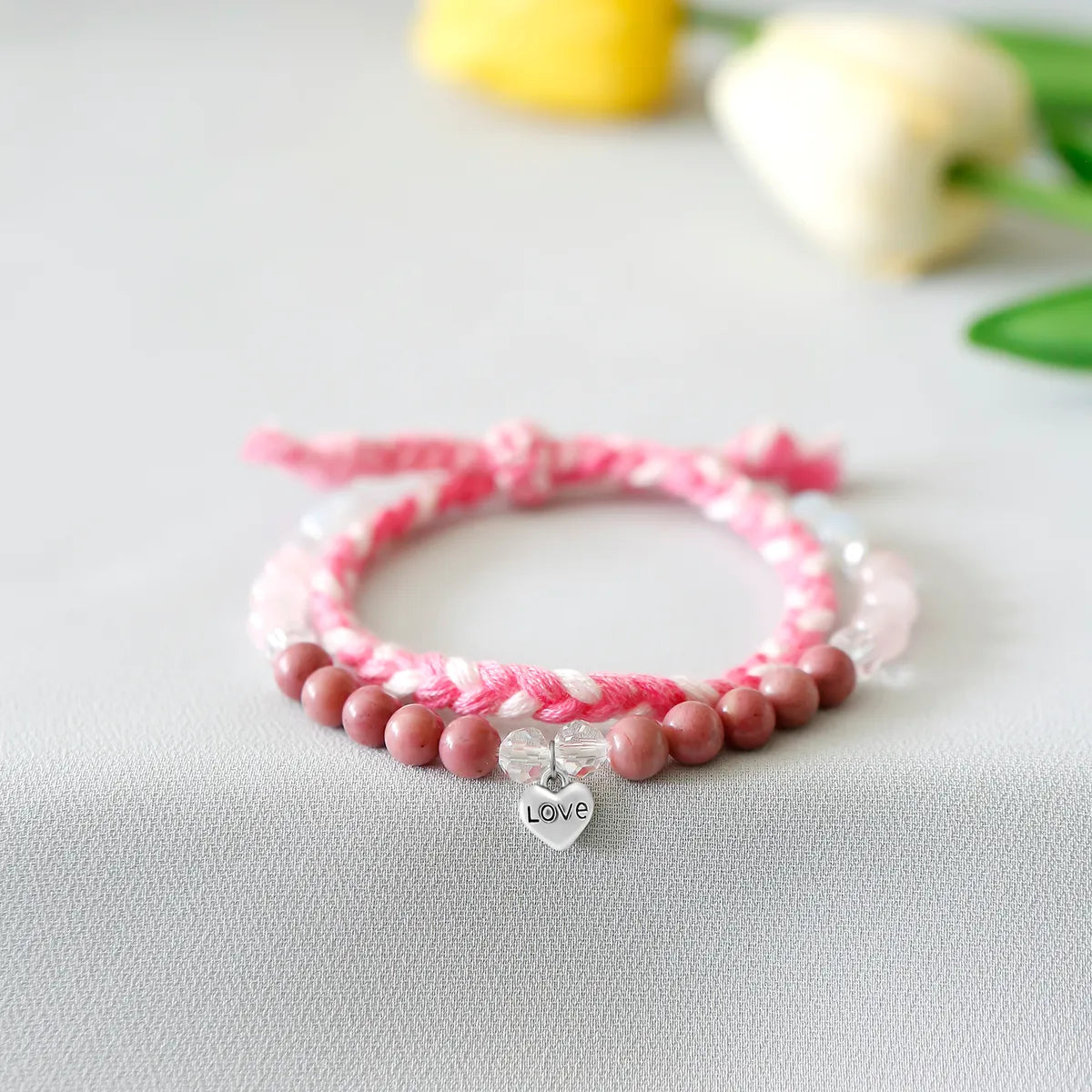 IG Style Romantic Letter Heart Shape Natural Stone Rope Beaded Knitting Women's Bracelets