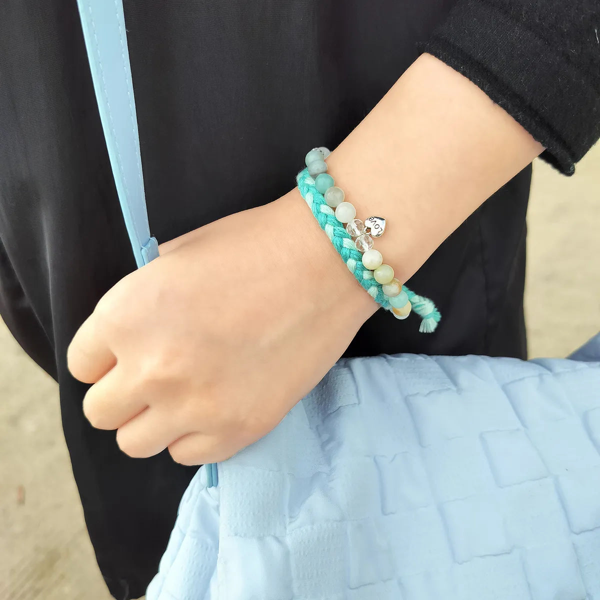 IG Style Romantic Letter Heart Shape Natural Stone Rope Beaded Knitting Women's Bracelets