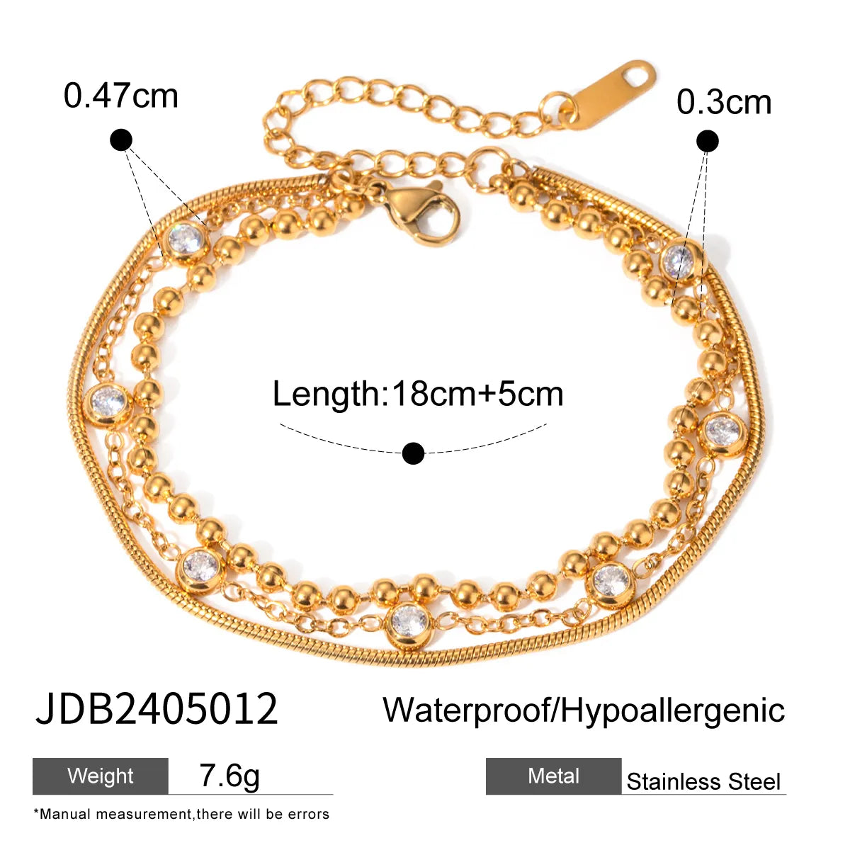 IG Style Round 304 Stainless Steel Zircon Bracelets In Bulk