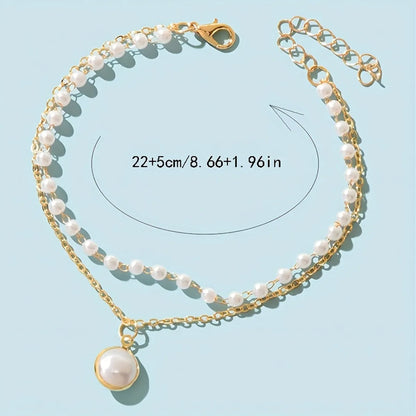 Ig Style Round Alloy Beaded Plating Inlay Pearl Gold Plated Women's Anklet