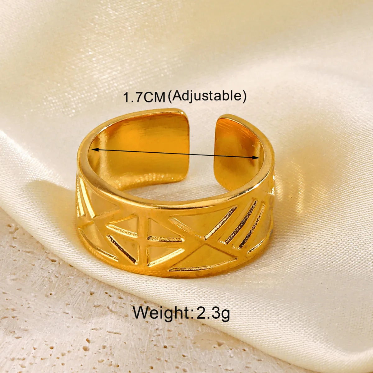 IG Style Round Lines Flower 304 Stainless Steel 18K Gold Plated Open Rings In Bulk