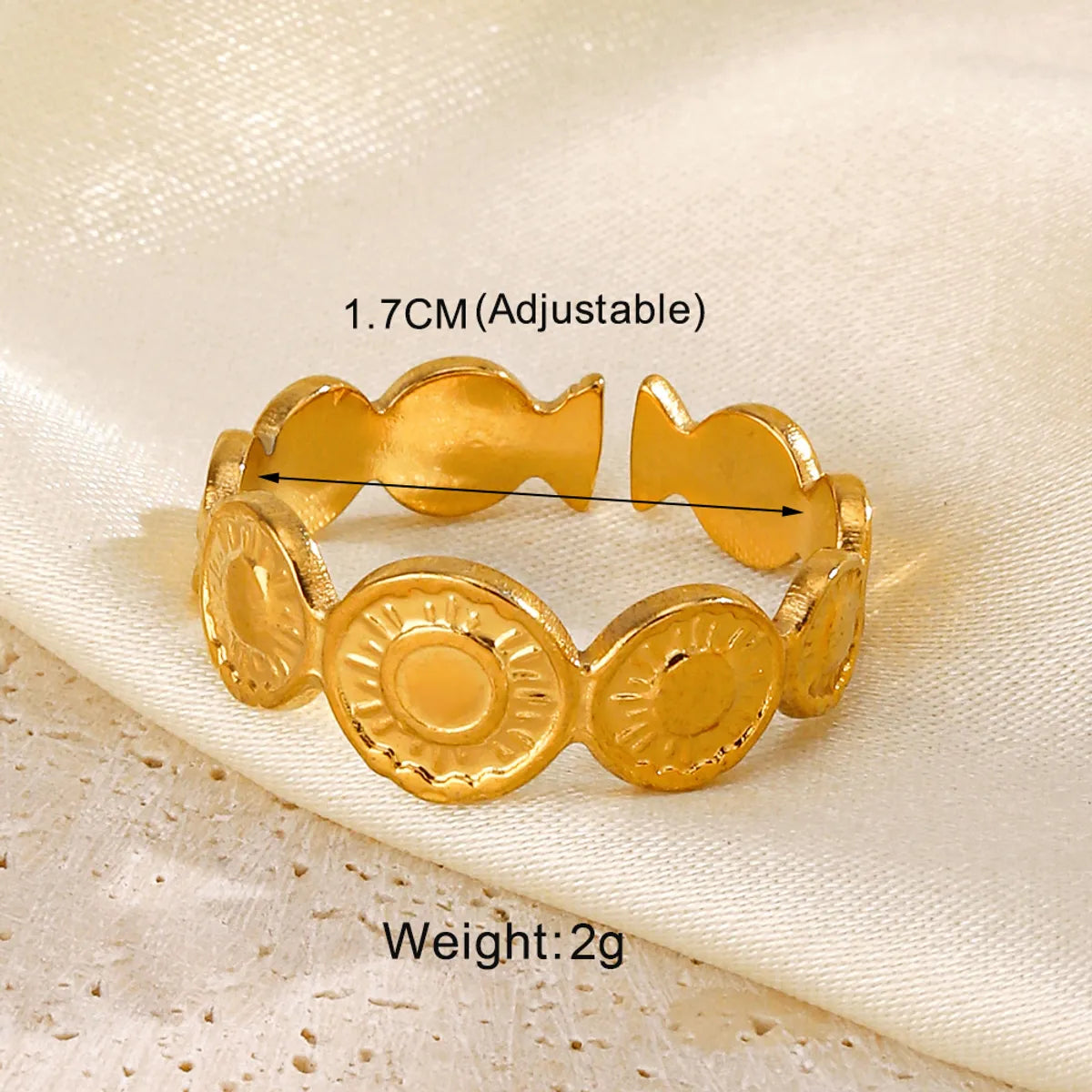 IG Style Round Lines Flower 304 Stainless Steel 18K Gold Plated Open Rings In Bulk