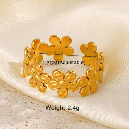 IG Style Round Lines Flower 304 Stainless Steel 18K Gold Plated Open Rings In Bulk