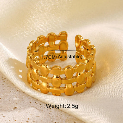 IG Style Round Lines Flower 304 Stainless Steel 18K Gold Plated Open Rings In Bulk