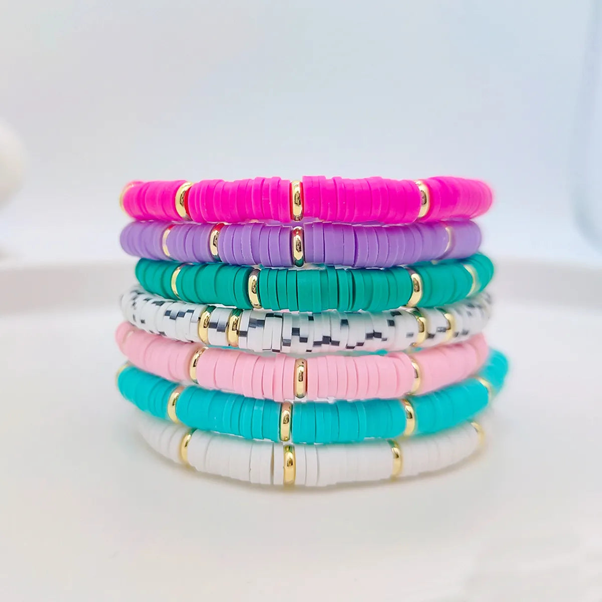 Ig Style Round Solid Color 18k Gold Plated Soft Clay Copper Wholesale Bracelets