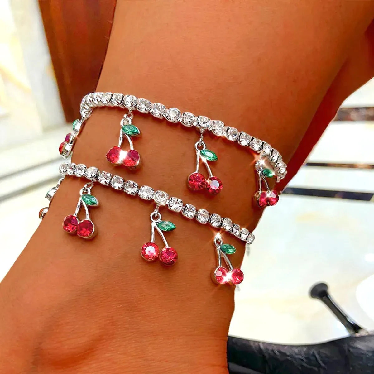 IG Style Shiny Cherry Alloy Inlay Rhinestones Women'S Anklet