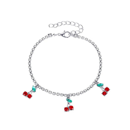 IG Style Shiny Cherry Alloy Inlay Rhinestones Women'S Anklet