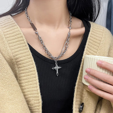 IG Style Shiny Cross Star Alloy Titanium Steel Plating Inlay Zircon Unisex Pendant Necklace