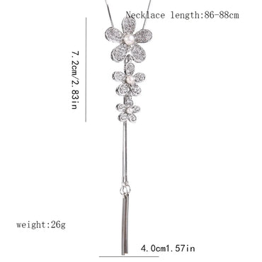 Ig Style Shiny Flower Alloy Copper Plating Inlay Artificial Pearls Rhinestones Sweater Chain Long Necklace