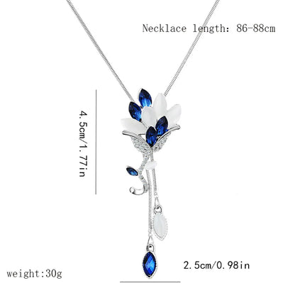 Ig Style Shiny Flower Alloy Copper Plating Inlay Glass Sweater Chain Long Necklace