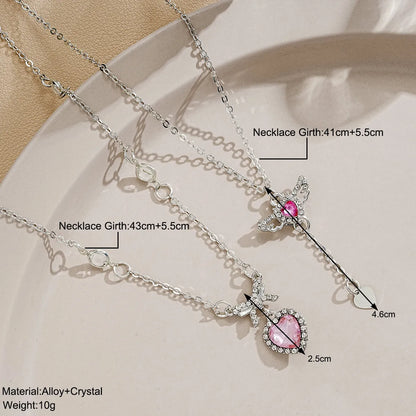 IG Style Shiny Heart Shape Bow Knot Crystal Rhinestones Alloy Wholesale Pendant Necklace