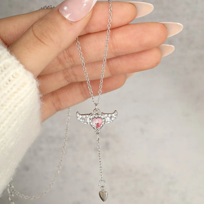 IG Style Shiny Heart Shape Bow Knot Crystal Rhinestones Alloy Wholesale Pendant Necklace