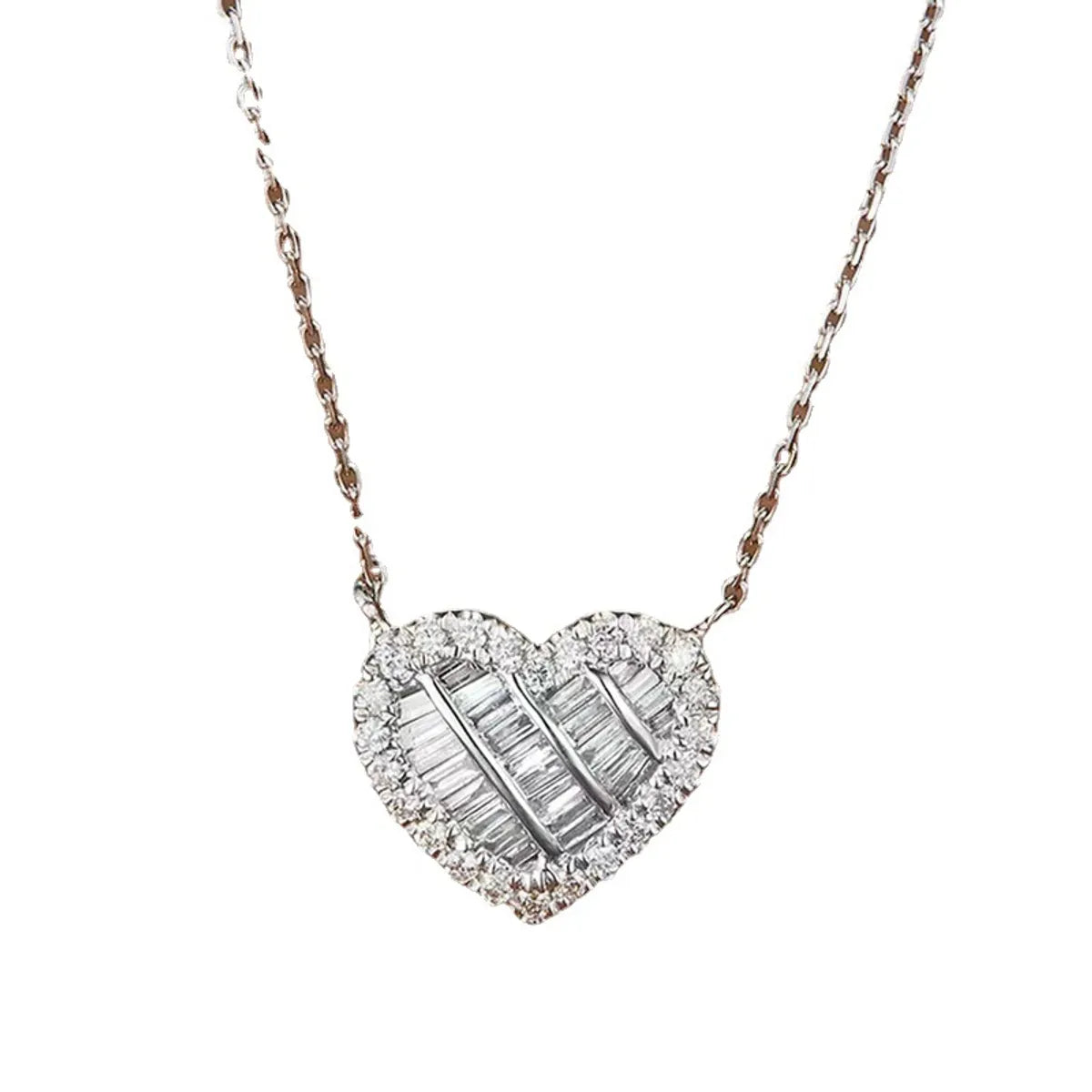 Ig Style Shiny Heart Shape Copper Inlay Zircon Necklace